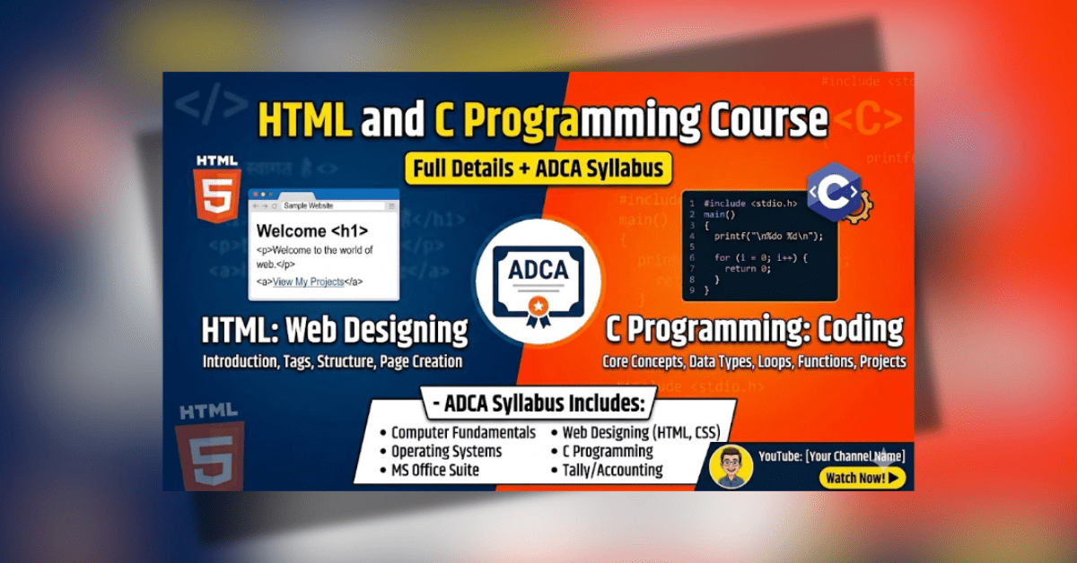 HTML and C Programming Course Full Details ADCA Syllabus Hindi