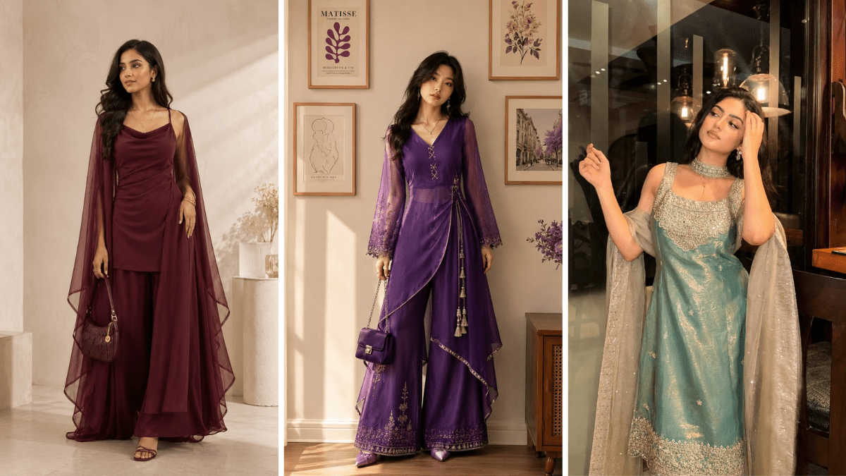 Anarkali Palazzo Set: पार्टी वियर लुक के लिए परफेक्ट ज़री और सीक्वेंस वर्क डिज़ाइन्स जो आपको भीड़ में सबसे खास बनाएंगे