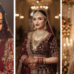 Beautiful bride in elegant bridal attire with stunning makeup and traditional jewelry.