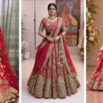 Beautiful bridal photos showcasing an elegant bride in stunning wedding attire and traditional jewelry.