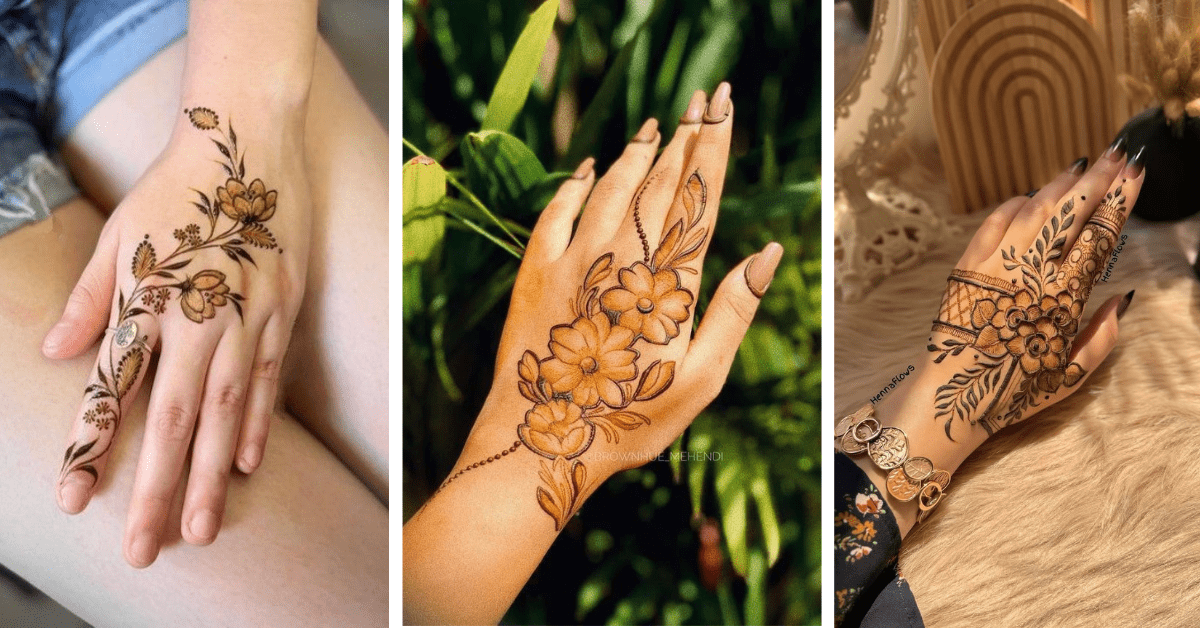 Beautiful Henna Ideas featuring elegant floral and Arabic mehndi patterns for front hand, perfect for weddings, festivals, and special occasions.