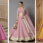 Stylish Sangeet look featuring a beautiful wedding outfit, elegant jewelry, and festive fashion.